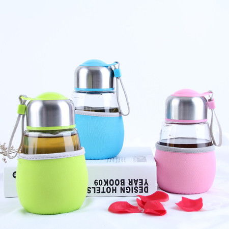 pd企鵝杯400ml高硼硅玻璃防燙杯套便攜提手食品級pp杯蓋